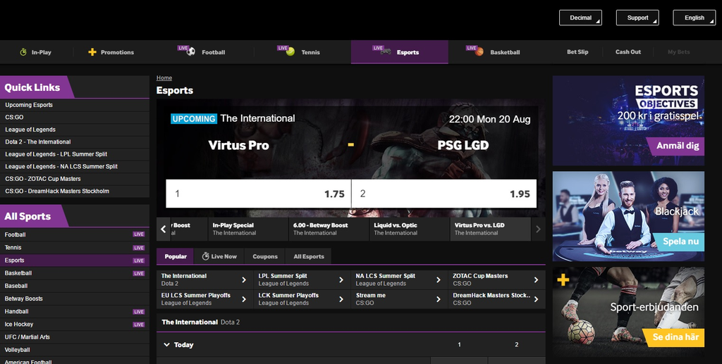Betway – Best for Esports Coverage